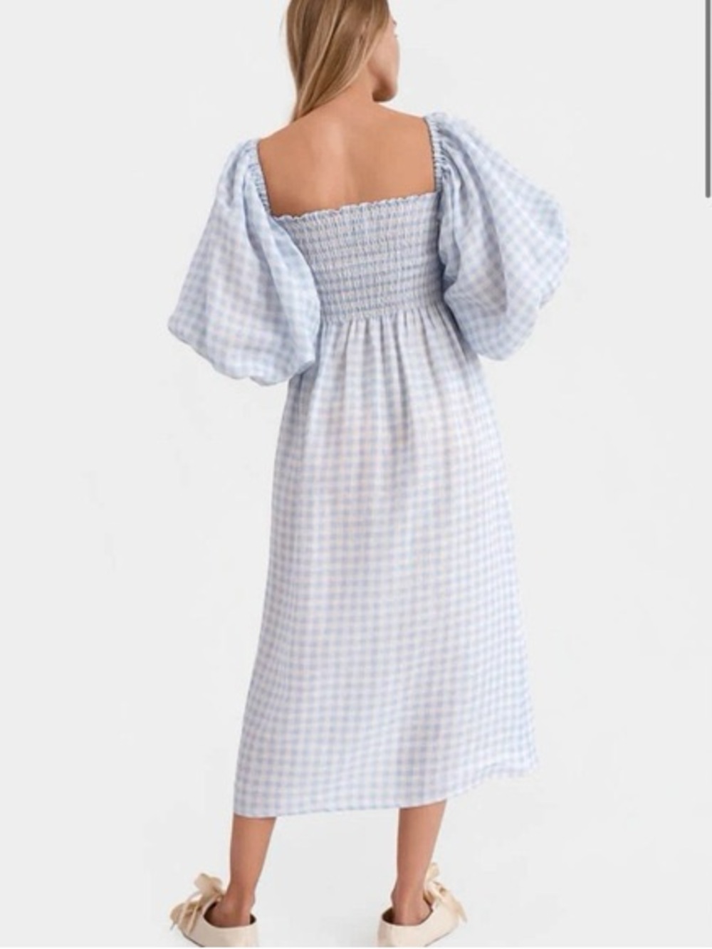Sleeper Atlanta Linen Midi Dress Blue Gingham Medium - Picture 4 of 15